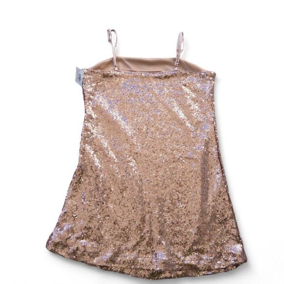 In Loom Thin Strap Sequin Mini Dress Rose Gold Women's Small (S) - Picture 2 of 5